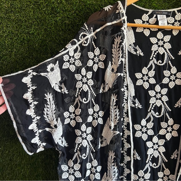 Embroidered Open Cardigan Fringe Kimono Boho - Picture 4 of 6